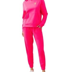 Dudley Stephens fuchsia pink fleece Jay Joggers front pockets ribbon Sides large